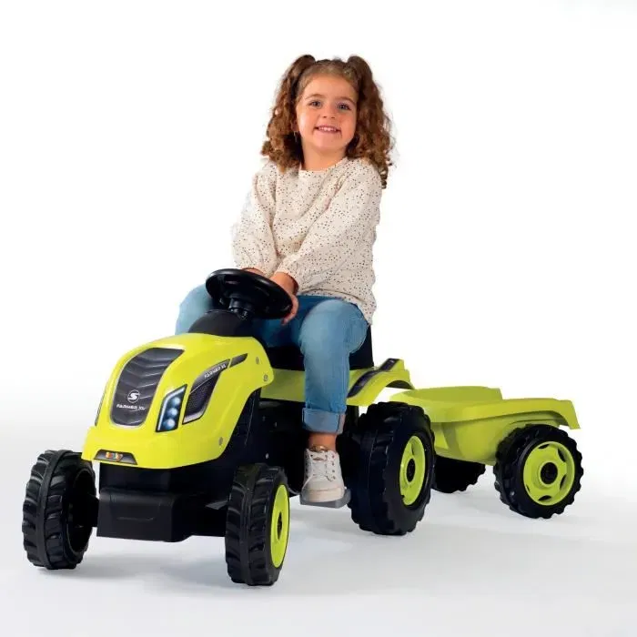 Smoby Tracteur à pédales avec remorque Farmer XL pour enfant à partir de 3 ans - Vert - Fabriqué en France