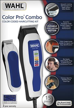 Wahl 1395-0465 Kit de tondeuse à barbe + recoupe de précision Color Pro, 12 peines guides colorés 1-25 mm, ciseaux de précision, cuchillas autoaffûtables