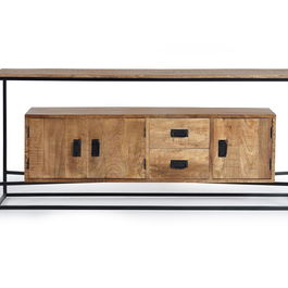 GINER Y COLOMER Buffet en bois de manguier avec finition métal naturel - Meuble artisanal