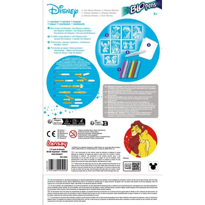 Lansay Blopens - Set de 7 feutres aérographe avec pochoirs réutilisables des héros Disney - Création de dessins pour enfant dès 5 ans Lansay Blopens - Set de 7 feutres aérographe avec pochoirs réutilisables des héros Disney - Création de dessins pour enfant dès 5 ans