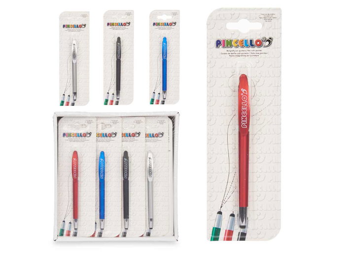 Pincello Stylo pointe fine assorti 6.7 x 21 x 1.5 cm plastique bleu noir rouge argent (Set de 24) Pincello Stylo pointe fine assorti 6.7 x 21 x 1.5 cm plastique bleu noir rouge argent (Set de 24)