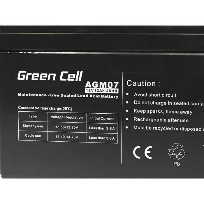 Green Cell AGM07 Batterie AGM 12V 12Ah - Accumulateur plomb-acide étanche (VRLA) - Noir - Autonomie 5 ans Green Cell AGM07 Batterie AGM 12V 12Ah - Accumulateur plomb-acide étanche (VRLA) - Noir - Autonomie 5 ans