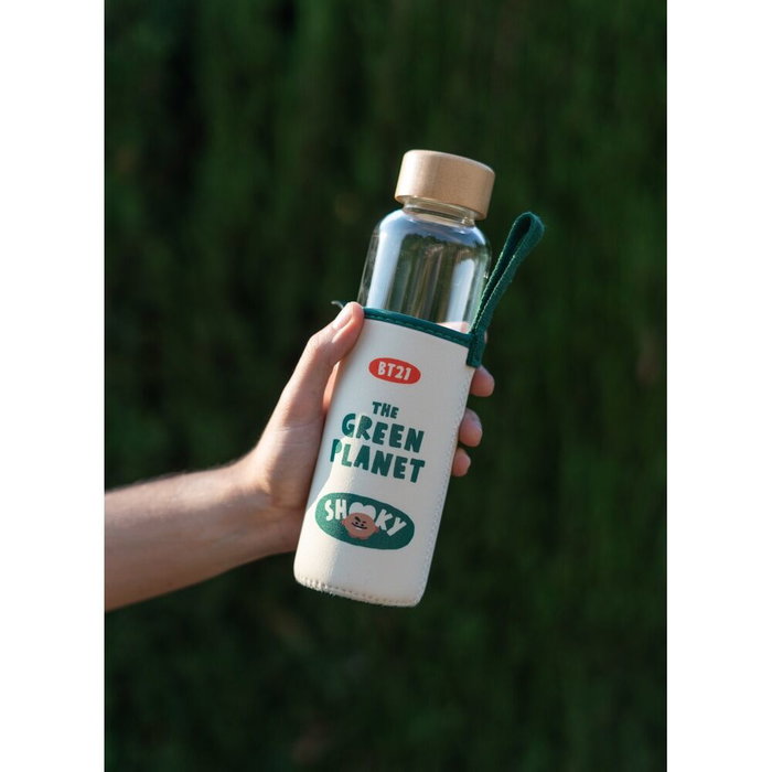 ERIK - Bouteille d'eau en verre Shooky BT21 500 ml avec bouchon en bambou et housse de transport en néoprene - Pas lave-vaisselle