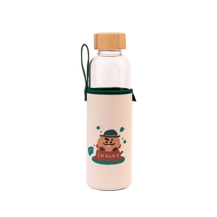ERIK - Bouteille d'eau en verre Shooky BT21 500 ml avec bouchon en bambou et housse de transport en néoprene - Pas lave-vaisselle