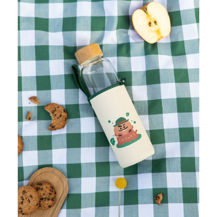 ERIK - Bouteille d'eau en verre Shooky BT21 500 ml avec bouchon en bambou et housse de transport en néoprene - Pas lave-vaisselle
