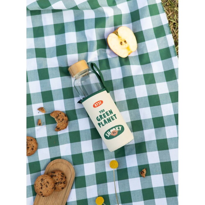 ERIK - Bouteille d'eau en verre Shooky BT21 500 ml avec bouchon en bambou et housse de transport en néoprene - Pas lave-vaisselle