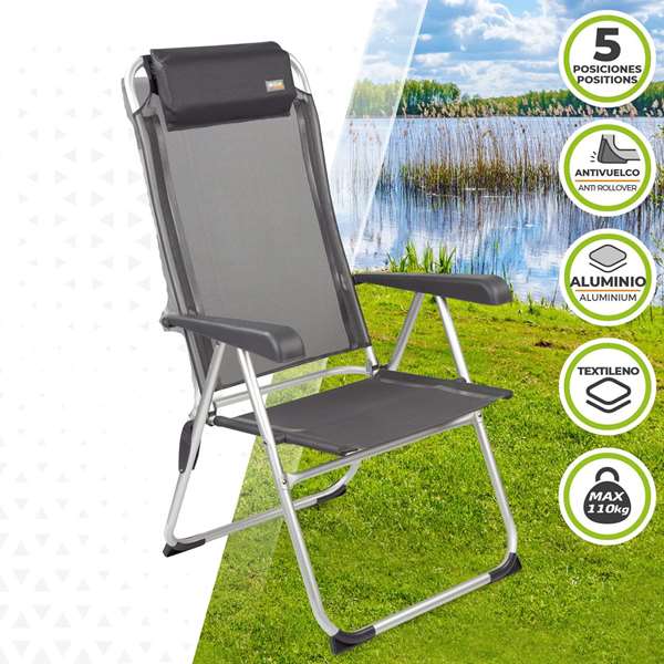 Color Baby - Chaise de camping en aluminium pliable, 5 positions réglables, dimensions repliées 44 x 55 x 101 cm, textile résistant