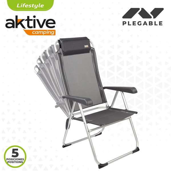 Color Baby - Chaise de camping en aluminium pliable, 5 positions réglables, dimensions repliées 44 x 55 x 101 cm, textile résistant