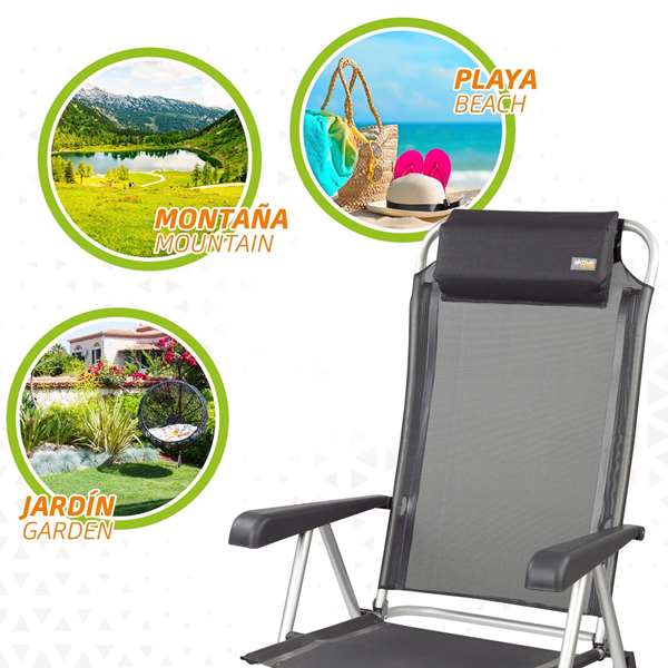 Color Baby - Chaise de camping en aluminium pliable, 5 positions réglables, dimensions repliées 44 x 55 x 101 cm, textile résistant