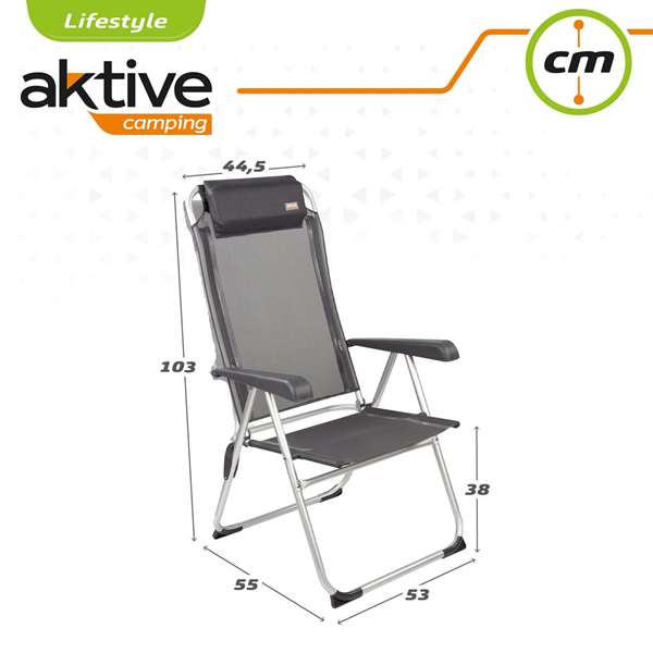 Color Baby - Chaise de camping en aluminium pliable, 5 positions réglables, dimensions repliées 44 x 55 x 101 cm, textile résistant