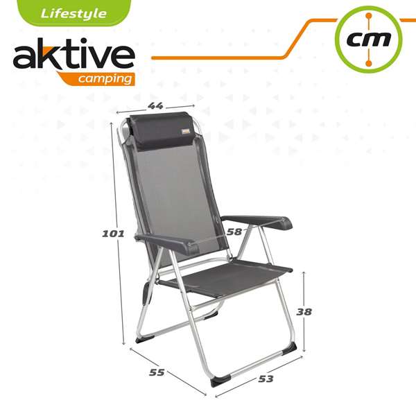 Color Baby - Chaise de camping en aluminium pliable, 5 positions réglables, dimensions repliées 44 x 55 x 101 cm, textile résistant