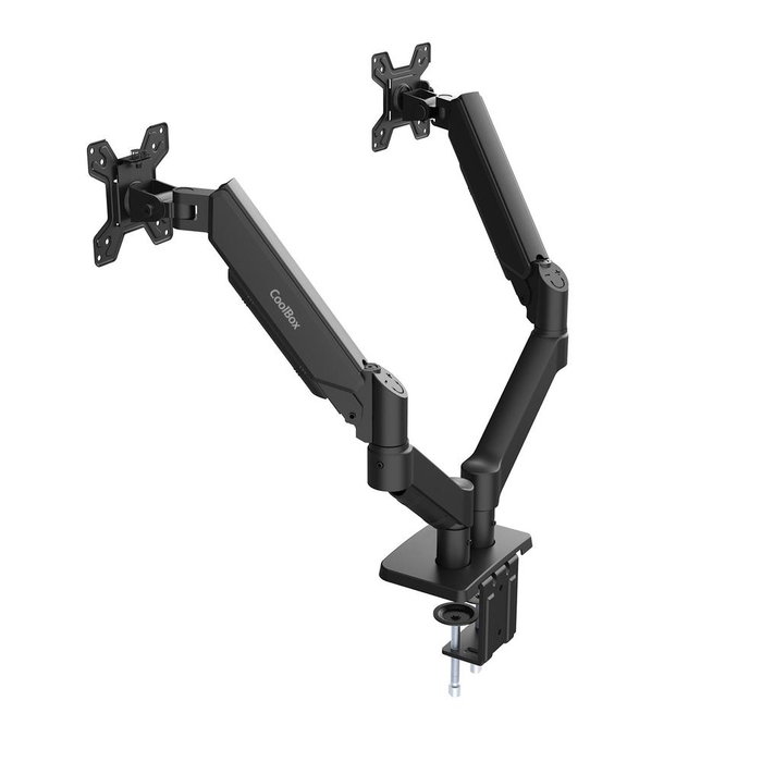 Coolbox Support Pour 2 Moniteurs jusqu'à 32 Pouces - VESA 75x75/100x100 - Noir Mat - Bras Orientable 360° - Gaz