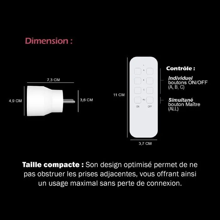 KYF - Lot de 3 Prises Connectées avec Télécommande - Interrupteur Murale - 2300W - Prise Intelligente