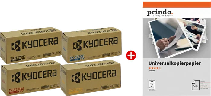Kyocera TK-5270 MCVP 01 Value Pack noir cyan magenta jaune + Prindo Universal Papier 500 feuilles Kyocera TK-5270 MCVP 01 Value Pack noir cyan magenta jaune + Prindo Universal Papier 500 feuilles