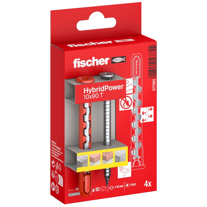 Fischer HybridPower 10x90 T K - Kit de chevilles universelles ø10 x 90 mm avec vis TX40