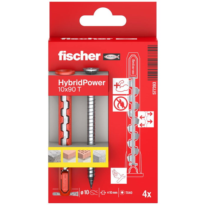 Fischer Hybridpower Chevilles et vis Ø 10 x 90 mm, 4 unités