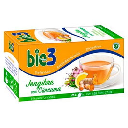 BIE 3 Infusion Jengibre avec Curcuma, Boîte de 25 sachets, Marque BIE 3
