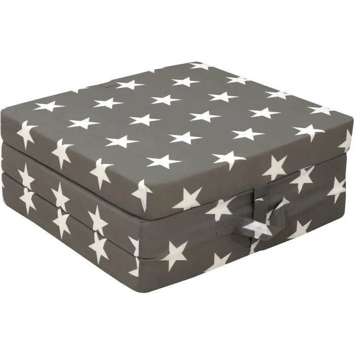 Chauffeuse pliante SAMBA multi-position, motif étoiles, garnissage mousse et coton, dimensions 190 x 70 x 9 cm