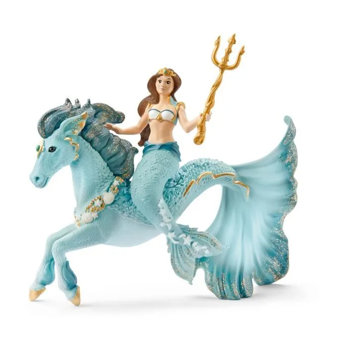 Schleich 70594 Figurine Bayala - Sirène Eyela sur cheval de mer avec sa baguette magique - Dès 5 ans