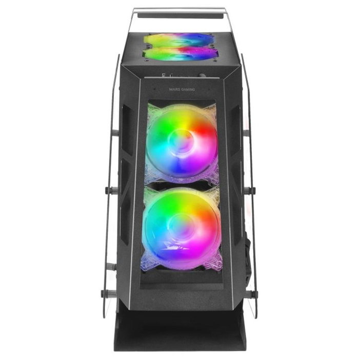 Mars Gaming MC61 Boîtier PC Gaming Compact Micro-ATX, 4 Ventilateurs 120mm ARGB Chroma, Fenêtre en Verre Trempé, Noir