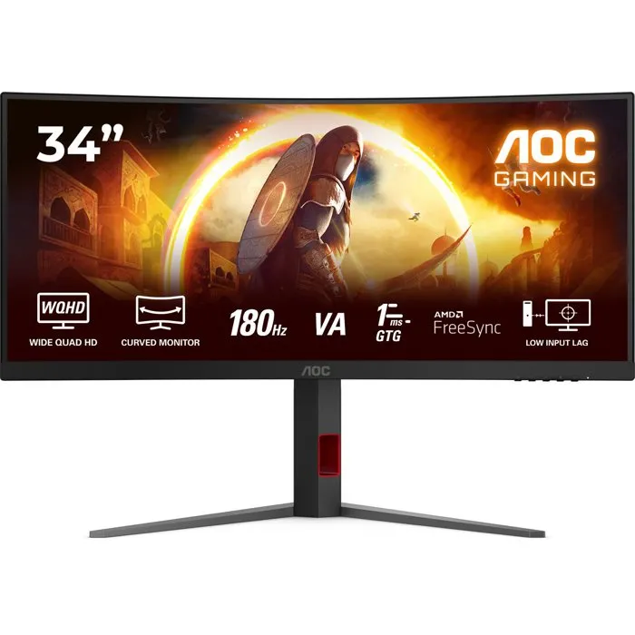AOC - CU34G4 - Écran PC Gamer incurvé 34" WQHD 180Hz - Dalle Fast VA 0,5ms - Réglable en hauteur - HDR10 - Adaptive-Sync