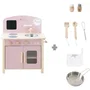Roba - Cuisine de jeu en bois pour enfants avec accessoires - Rose et naturel - 7 pièces incluses - 52x30x63 cm - À partir de 3 ans