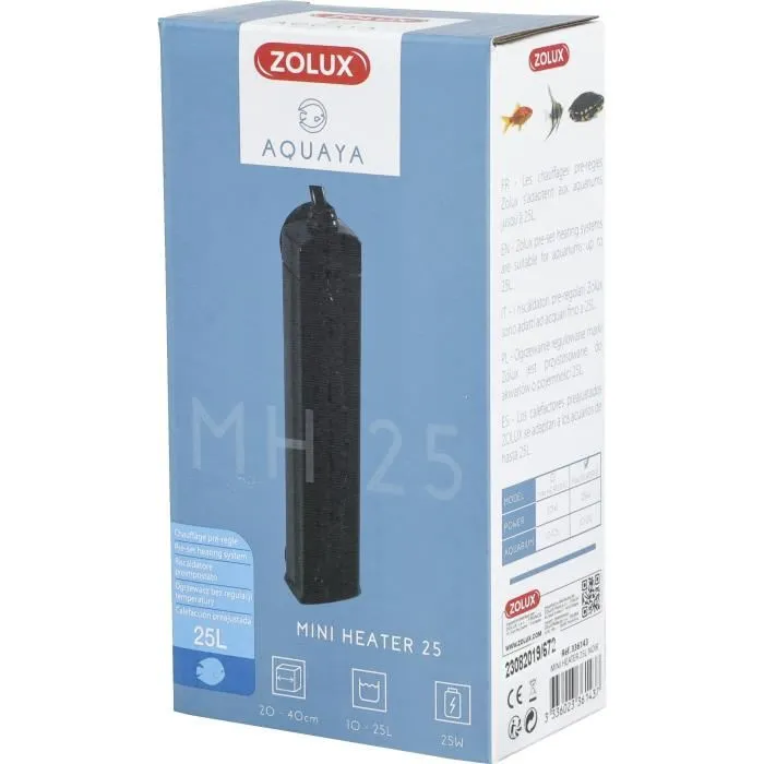 Zolux - Chauffage d'aquarium pré-réglé 23W pour 10 à 25 Litres avec indicateur de chauffe, thermostat à 25°C et résistance aux chocs