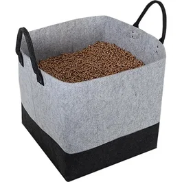 Eda Sac à granulés en feutrine Jura Montania 60 L - Capacité 45 kg - 40 x 40 x 40 cm - Gris Béton / Gris Anthracite