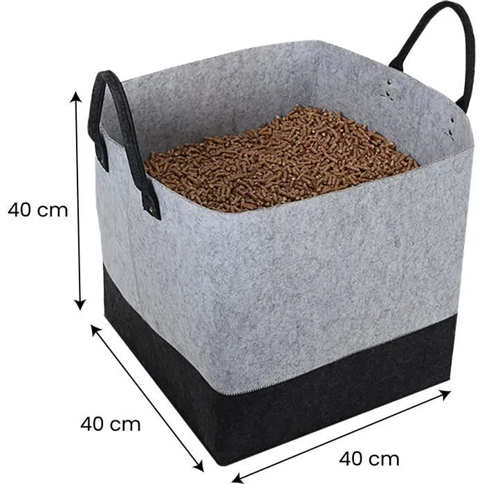 Eda Sac à granulés en feutrine Jura Montania 60 L - Capacité 45 kg - 40 x 40 x 40 cm - Gris Béton / Gris Anthracite