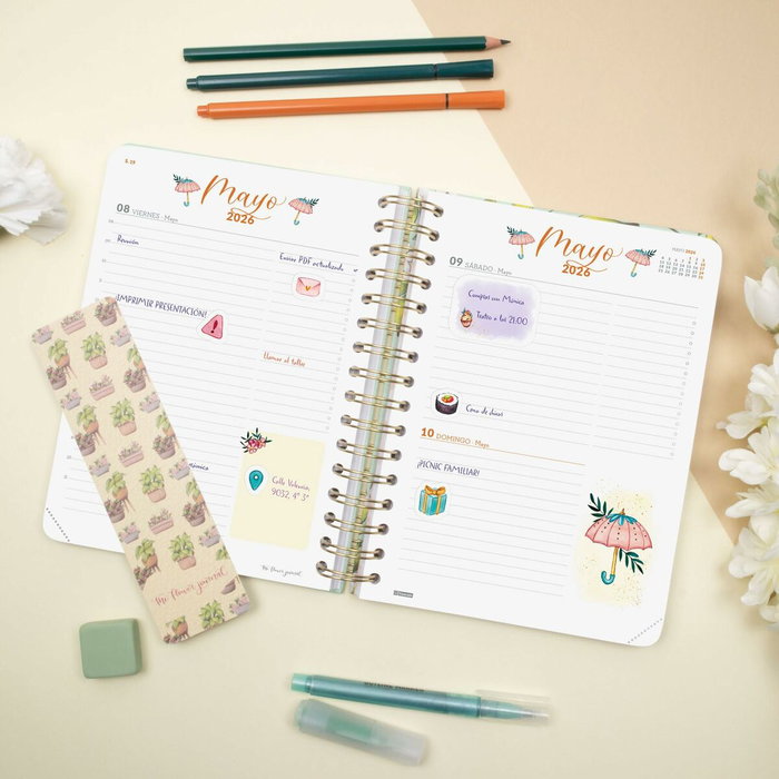 Agenda Finocam THE FLOWER JOURNAL A5 15,5 x 21,2 cm Vert 2026