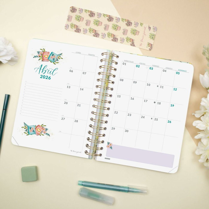 Agenda Finocam THE FLOWER JOURNAL A5 15,5 x 21,2 cm Vert 2026