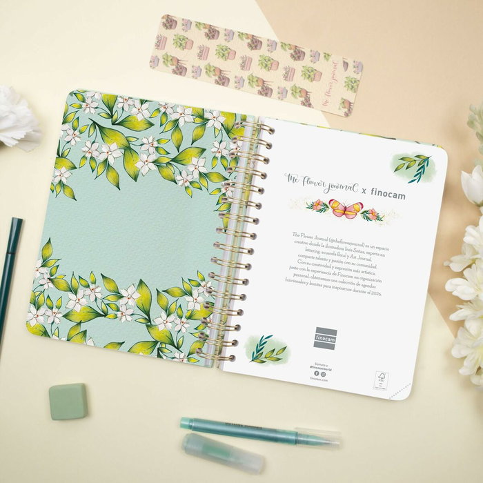 Agenda Finocam THE FLOWER JOURNAL A5 15,5 x 21,2 cm Vert 2026