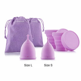 Pack de 2 coupes menstruelles avec accessoires Kuppy InnovaGoods (taille S 20 ml et L 25 ml)