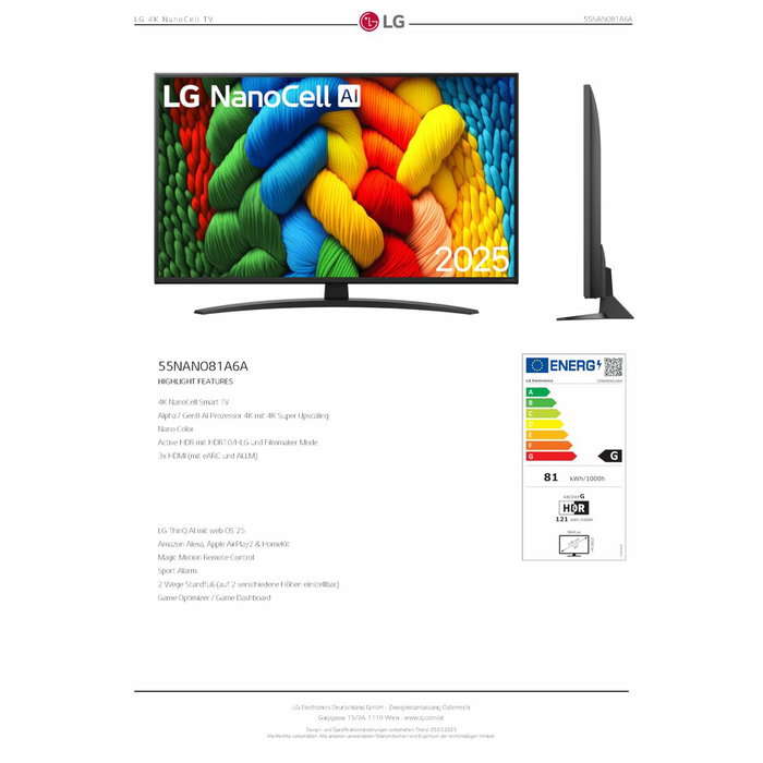 TV intelligente LG 55NANO81A6A 4K Ultra HD 55" LED TV intelligente LG 55NANO81A6A 4K Ultra HD 55" LED