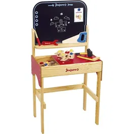 Jeujura Grand établi de bricolage en bois avec accessoires et coffre de rangement - Table de jeu pour enfant à partir de 3 ans (47 x 30 x 93 cm)