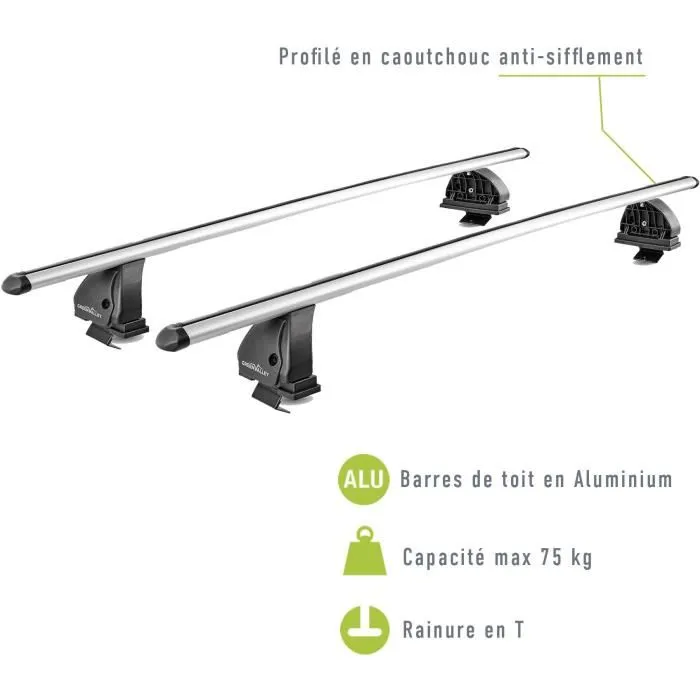 Green Valley Easy One N°59 - Lot de 2 barres de toit aluminium - Fixation toit normal - Jusqu'à 75 kg