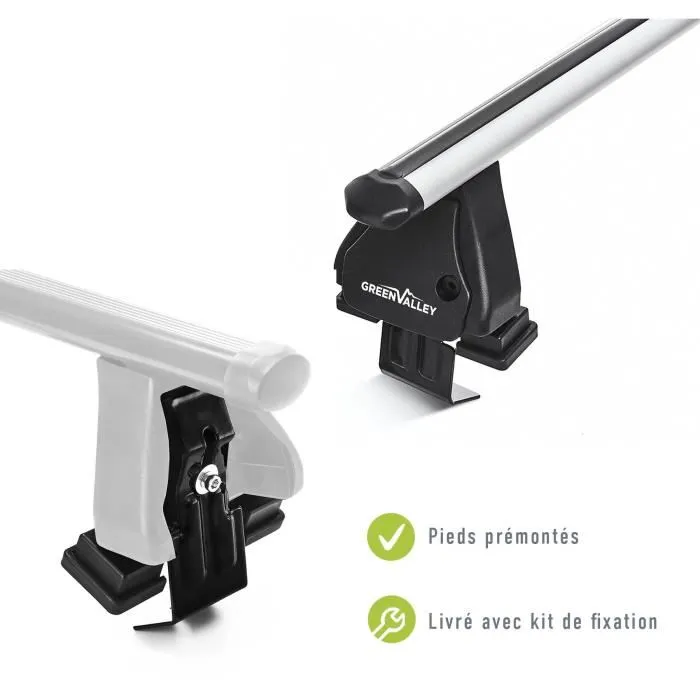 Green Valley Easy One N°59 - Lot de 2 barres de toit aluminium - Fixation toit normal - Jusqu'à 75 kg