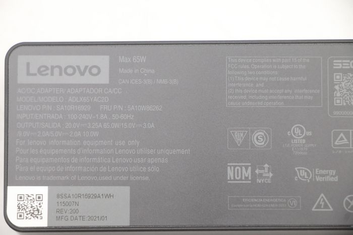 Lenovo Adaptateur secteur Type-C 65W Noir