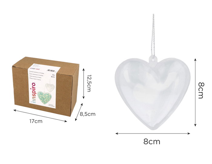 Innspiro Pack de 12 cœurs en plastique transparent 8 cm