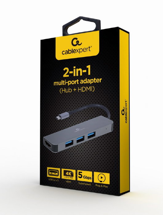 Hub USB GEMBIRD A-CM-COMBO2-01 Gris