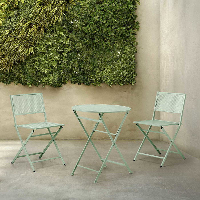 Ibergarden Set de table et 2 chaises vert métal 60x60x70.5 cm