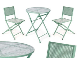 Ibergarden Set de table et 2 chaises vert métal 60x60x70.5 cm
