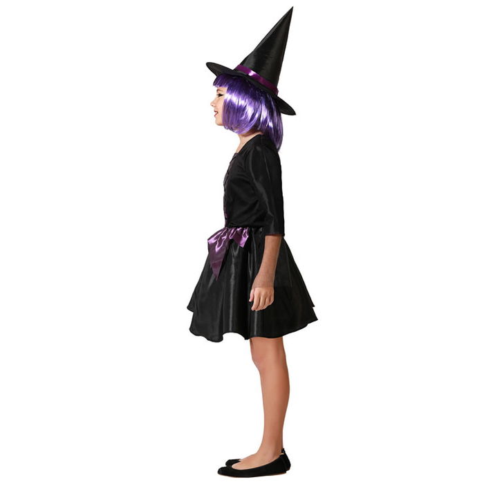 Déguisement Enfant Sorcière Robe Courte Violette avec Chapeau - Taille 7-9 Ans - Idéal pour Halloween, Fêtes et Spectacles