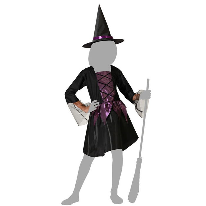 Déguisement Enfant Sorcière Robe Courte Violette avec Chapeau - Taille 7-9 Ans - Idéal pour Halloween, Fêtes et Spectacles