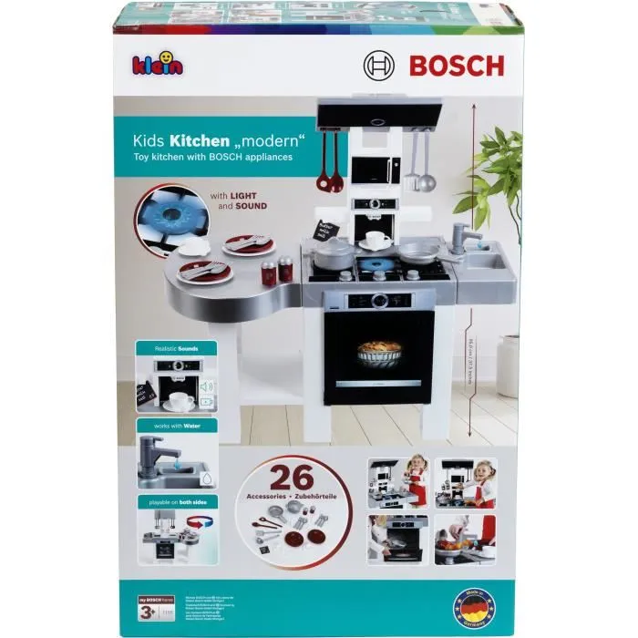 Klein 7155 Cuisine jouet Bosch Modern Style pour enfants dès 3 ans avec four, lave-vaisselle, plaque de cuisson et 26 accessoires Klein 7155 Cuisine jouet Bosch Modern Style pour enfants dès 3 ans avec four, lave-vaisselle, plaque de cuisson et 26 accessoires