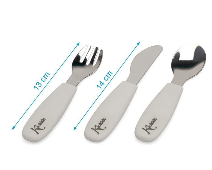 KioKids - Set de couverts pour bébé en acier inoxydable 304 et silicone gris, 4 pièces, pour enfants dès 6 mois, lavable au lave-vaisselle KioKids - Set de couverts pour bébé en acier inoxydable 304 et silicone gris, 4 pièces, pour enfants dès 6 mois, lavable au lave-vaisselle