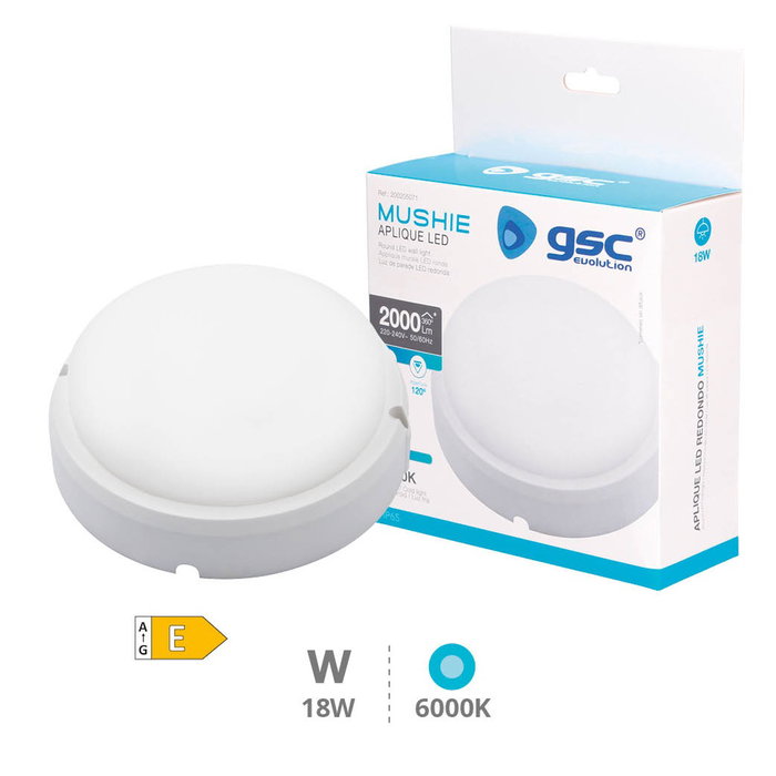 GSC Evolution Applique ronde LED Mushie 18W 6500K IP65 Blanco