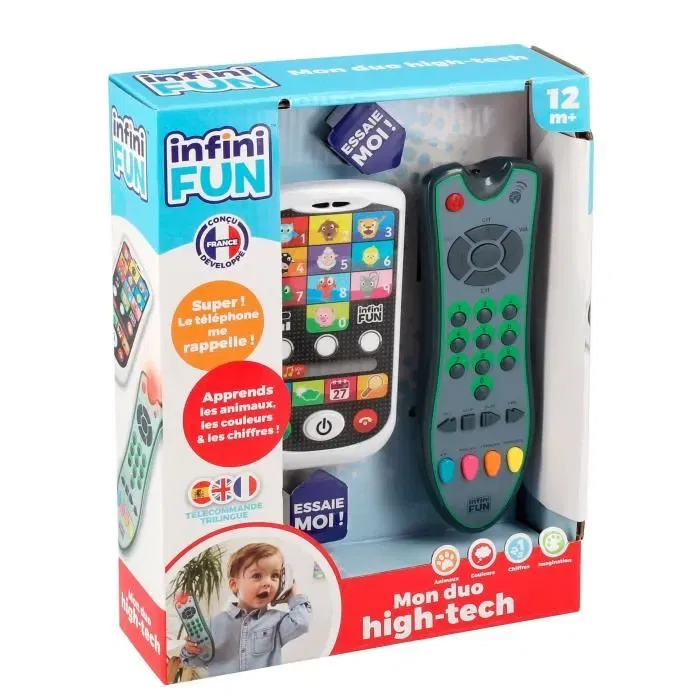 Téléphone Jouet et Télécommande Bébé - KD - Apprentissage Trilingue des Animaux, Chiffres et Couleurs - Jeu Éducatif High-Tech