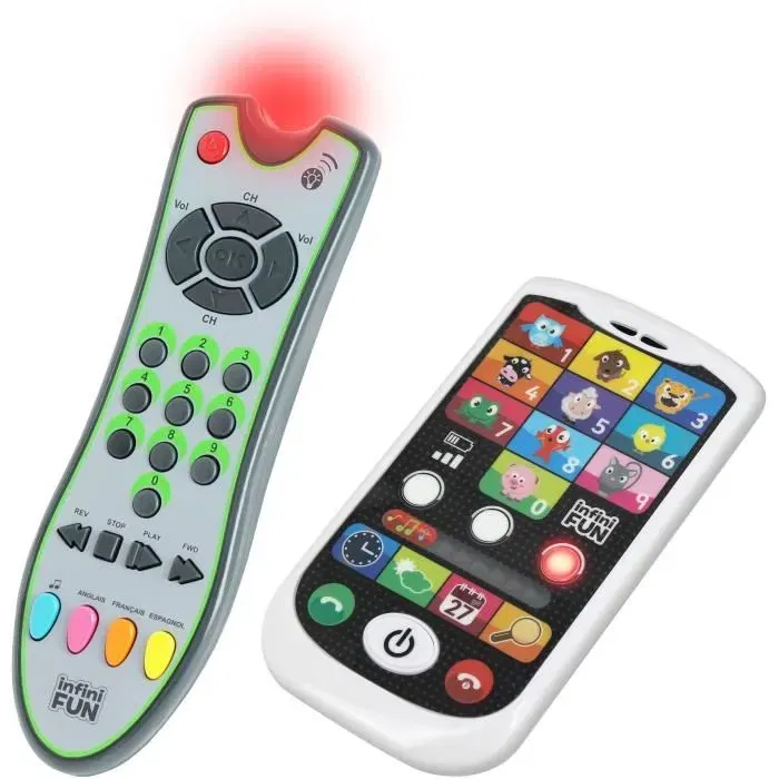 Téléphone Jouet et Télécommande Bébé - KD - Apprentissage Trilingue des Animaux, Chiffres et Couleurs - Jeu Éducatif High-Tech