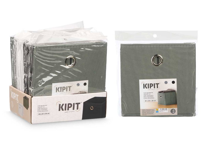 Kipit Boîte de Rangement Pliable 20x20x20 cm Tissu Non Tissé et Carton Blanc/Gris/Noir Assorti (Set de 24)